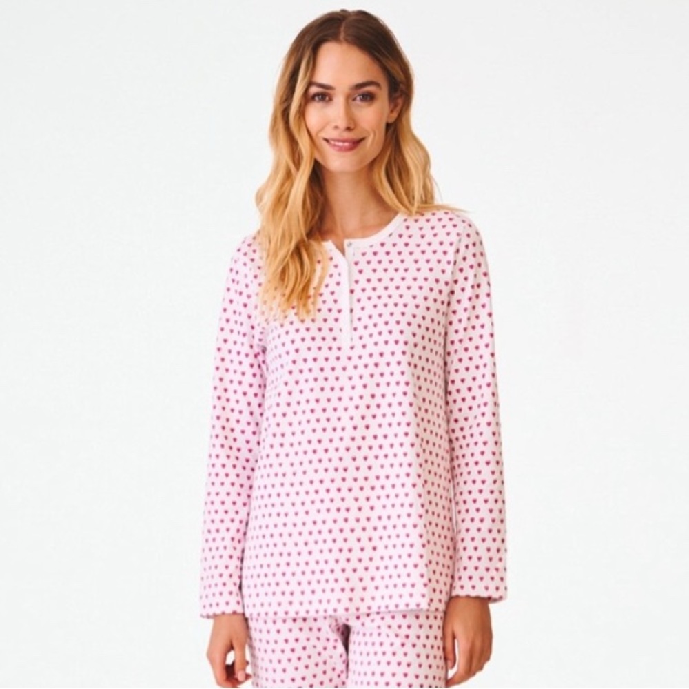 Roller Rabbit Pink Heart Henley Pajama Top